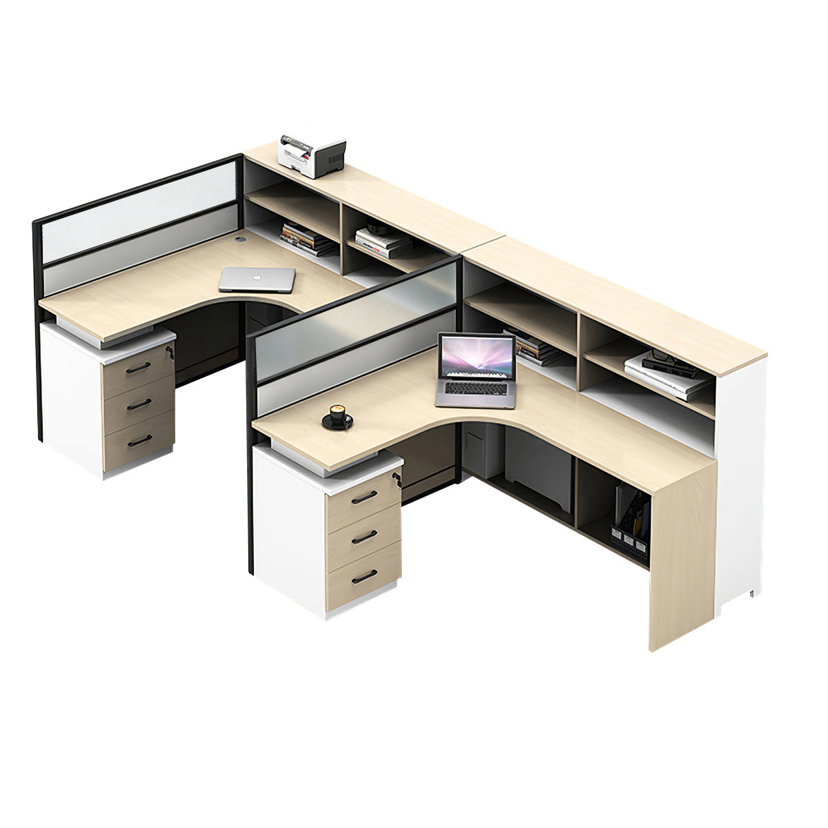 L-Shaped Workstation 55–220 in Wide with Shelf