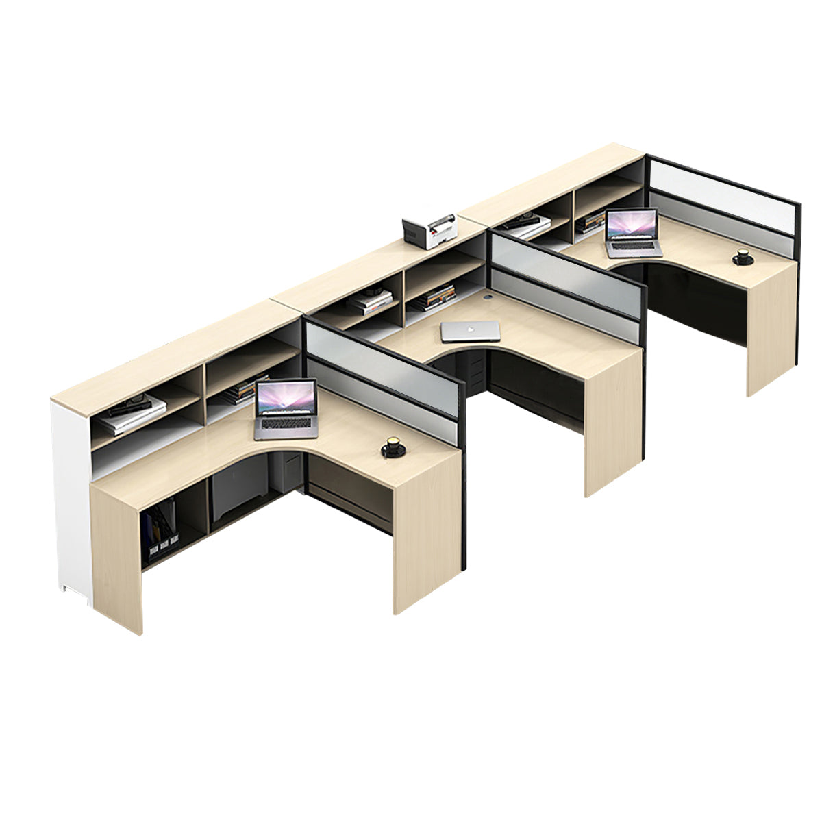 L-Shaped Workstation 55–220 in Wide with Shelf