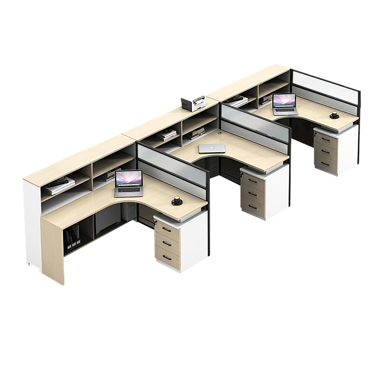 L-Shaped Workstation 55–220 in Wide with Shelf