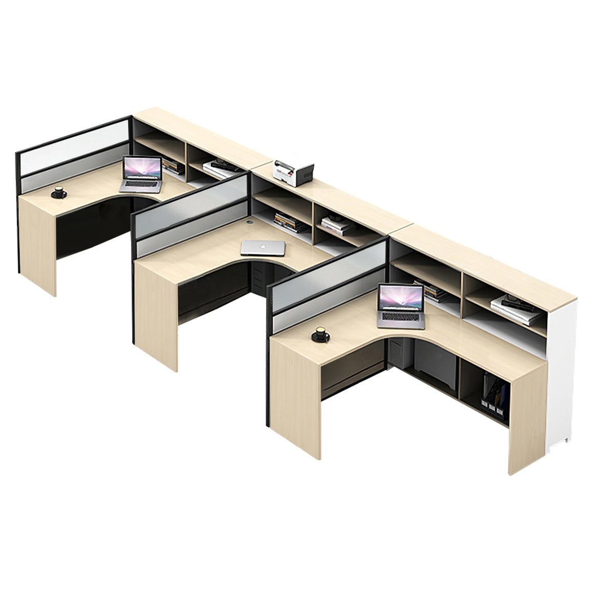 L-Shaped Workstation 55–220 in Wide with Shelf
