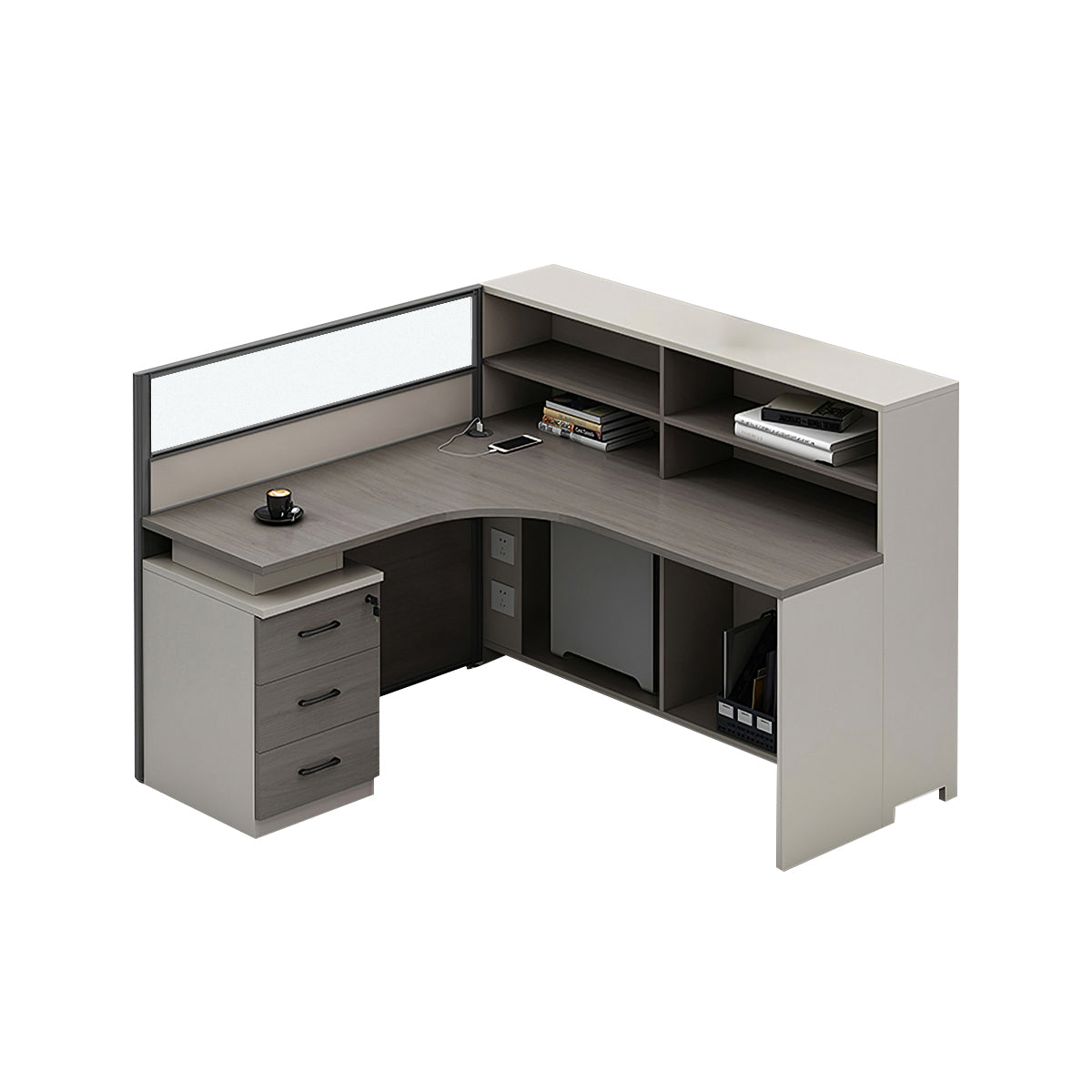 L-Shaped Workstation 55–220 in Wide with Shelf