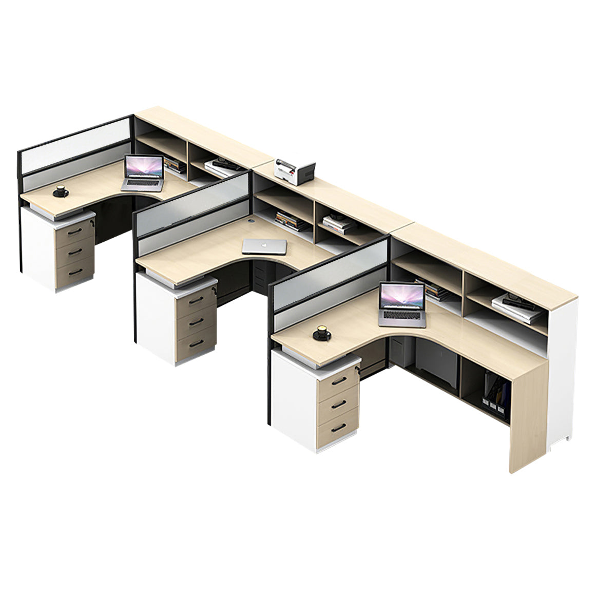 L-Shaped Workstation 55–220 in Wide with Shelf
