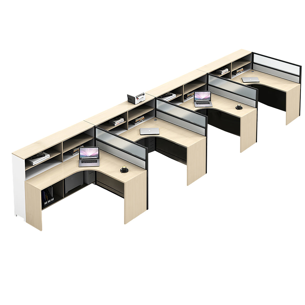 L-Shaped Workstation 55–220 in Wide with Shelf