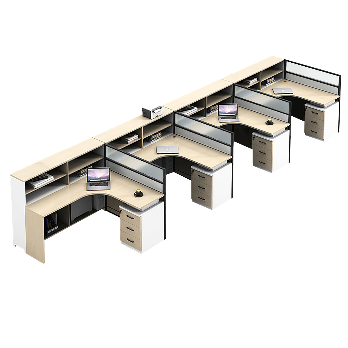 L-Shaped Workstation 55–220 in Wide with Shelf