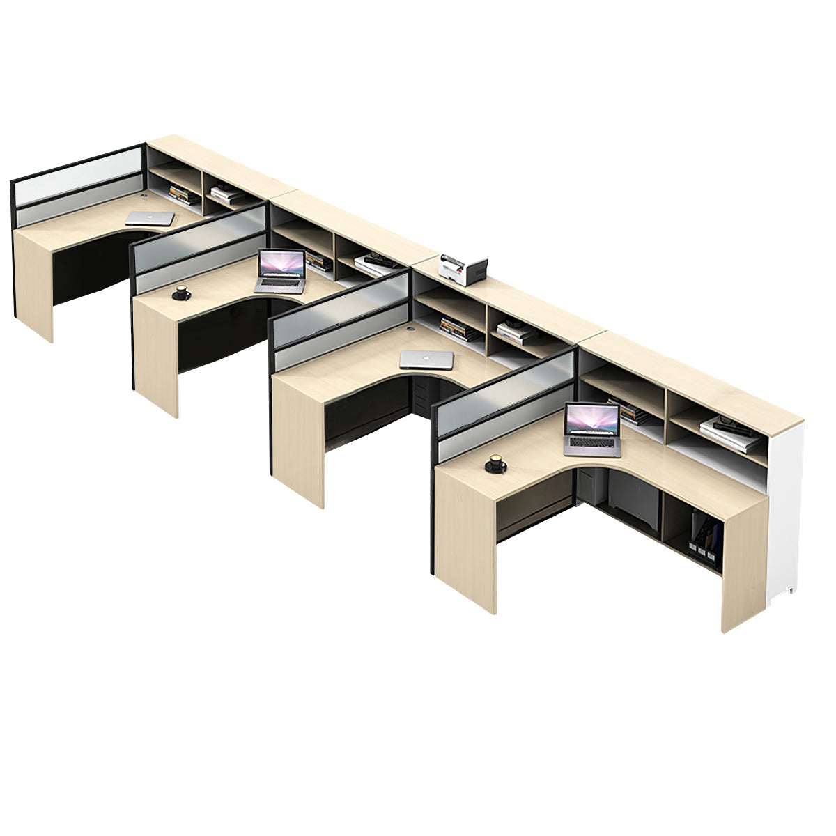 L-Shaped Workstation 55–220 in Wide with Shelf