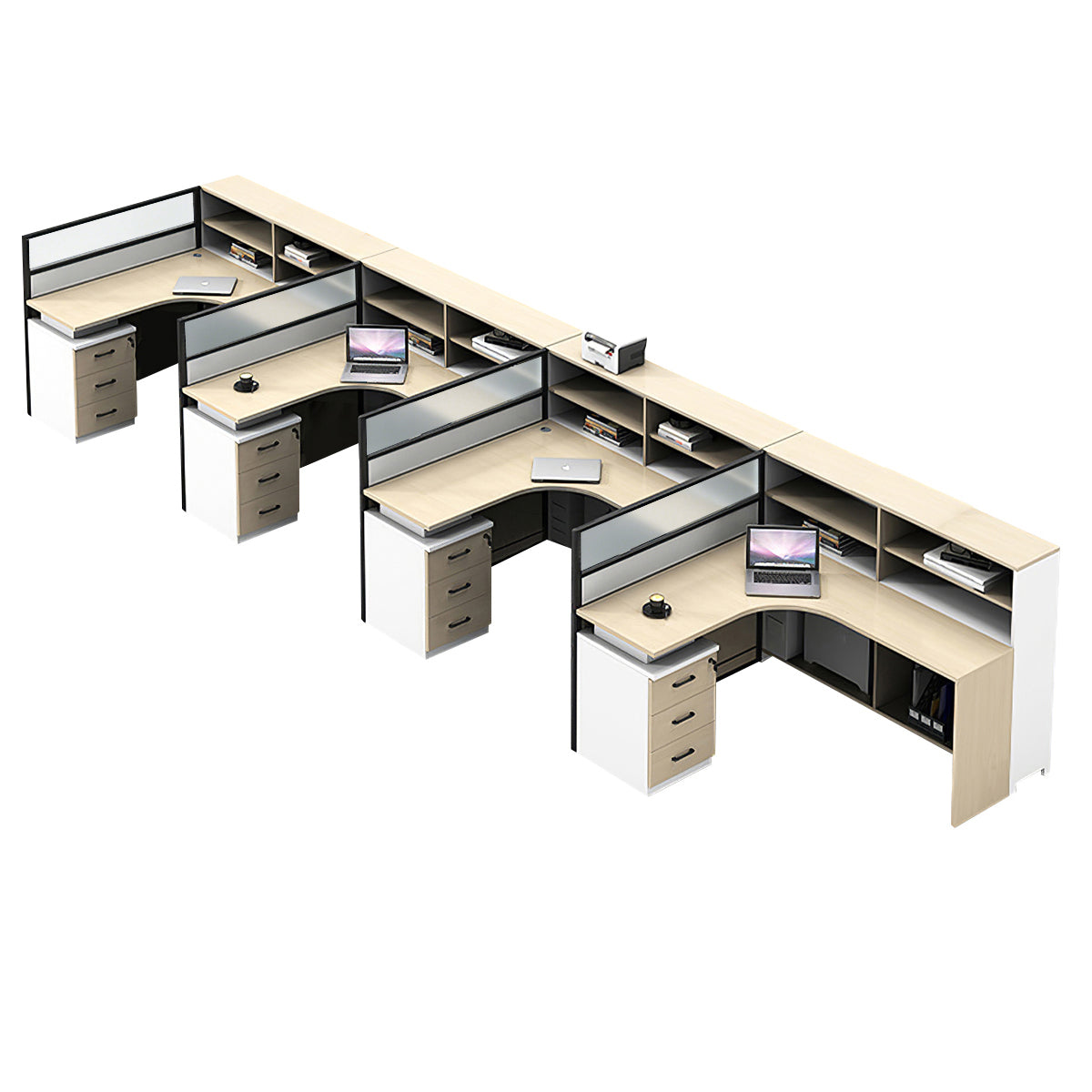 L-Shaped Workstation 55–220 in Wide with Shelf