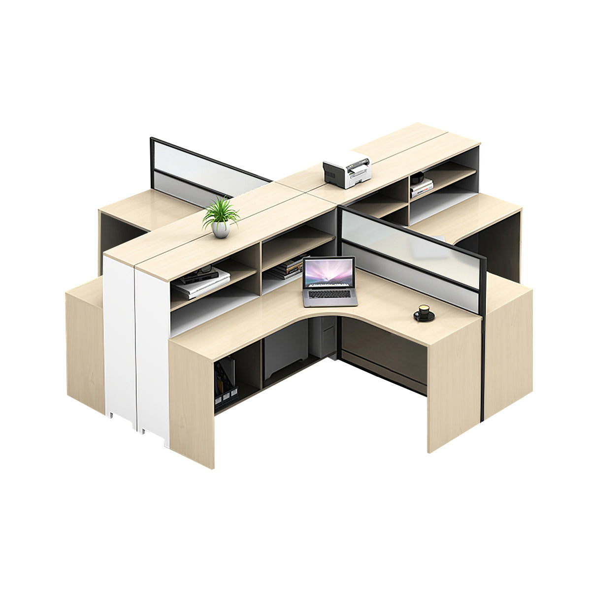 L-Shaped Workstation 55–220 in Wide with Shelf
