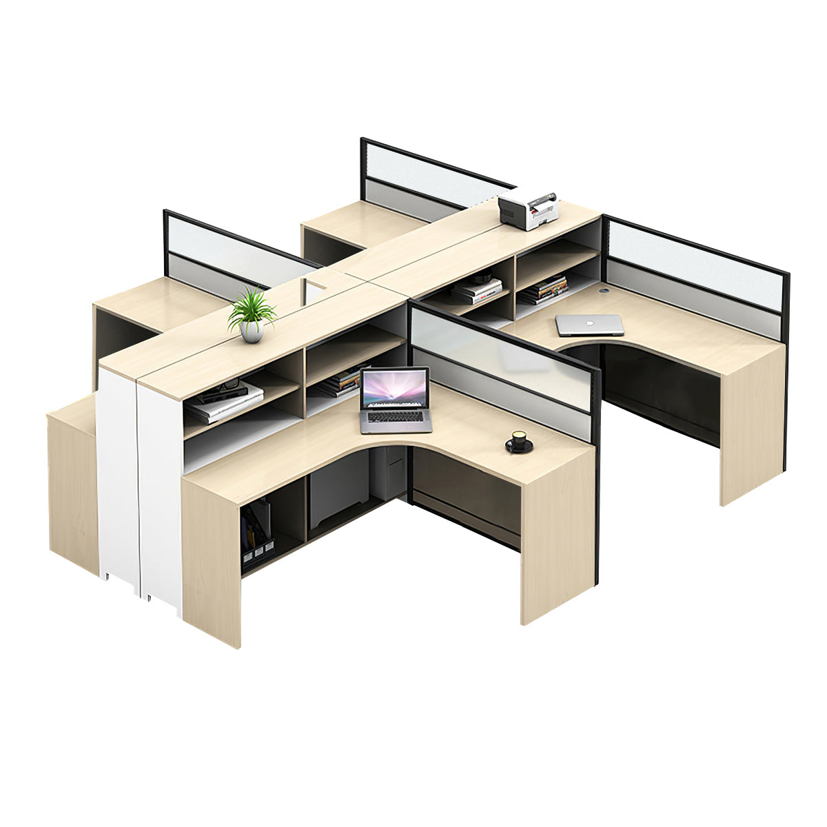 L-Shaped Workstation 55–220 in Wide with Shelf