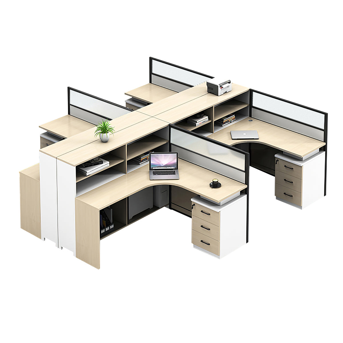 L-Shaped Workstation 55–220 in Wide with Shelf