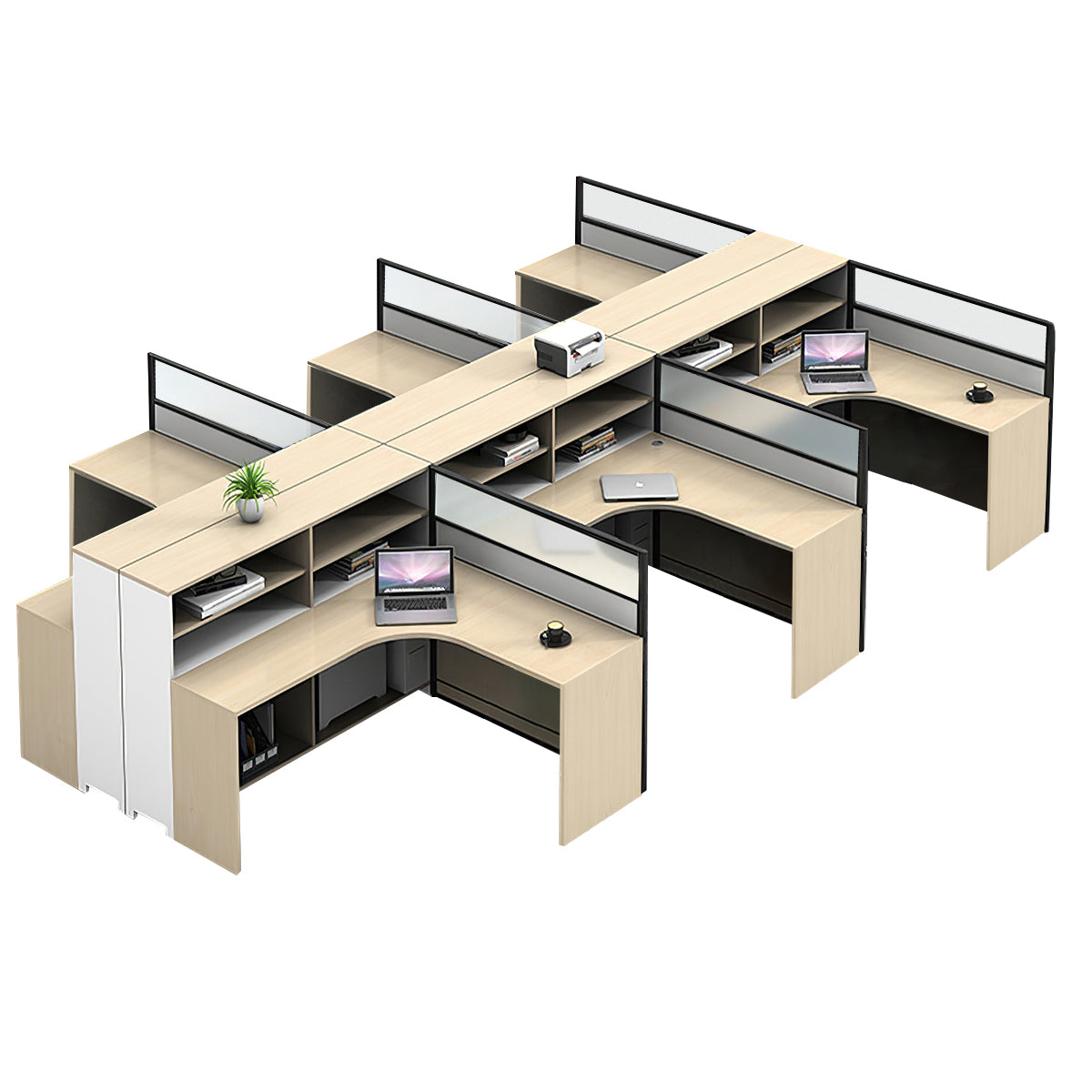 L-Shaped Workstation 55–220 in Wide with Shelf