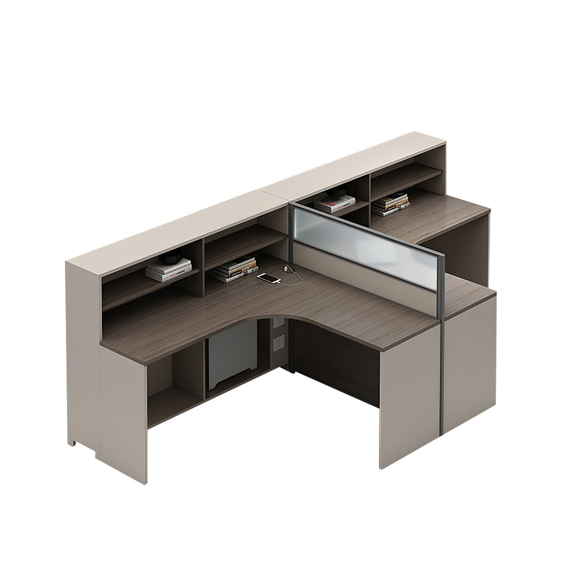 L-Shaped Workstation 55–220 in Wide with Shelf