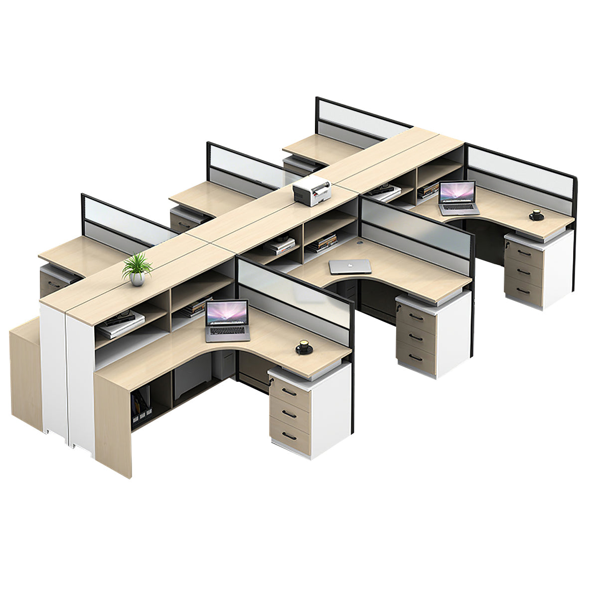 L-Shaped office desk in khaki color option with integrated cable management