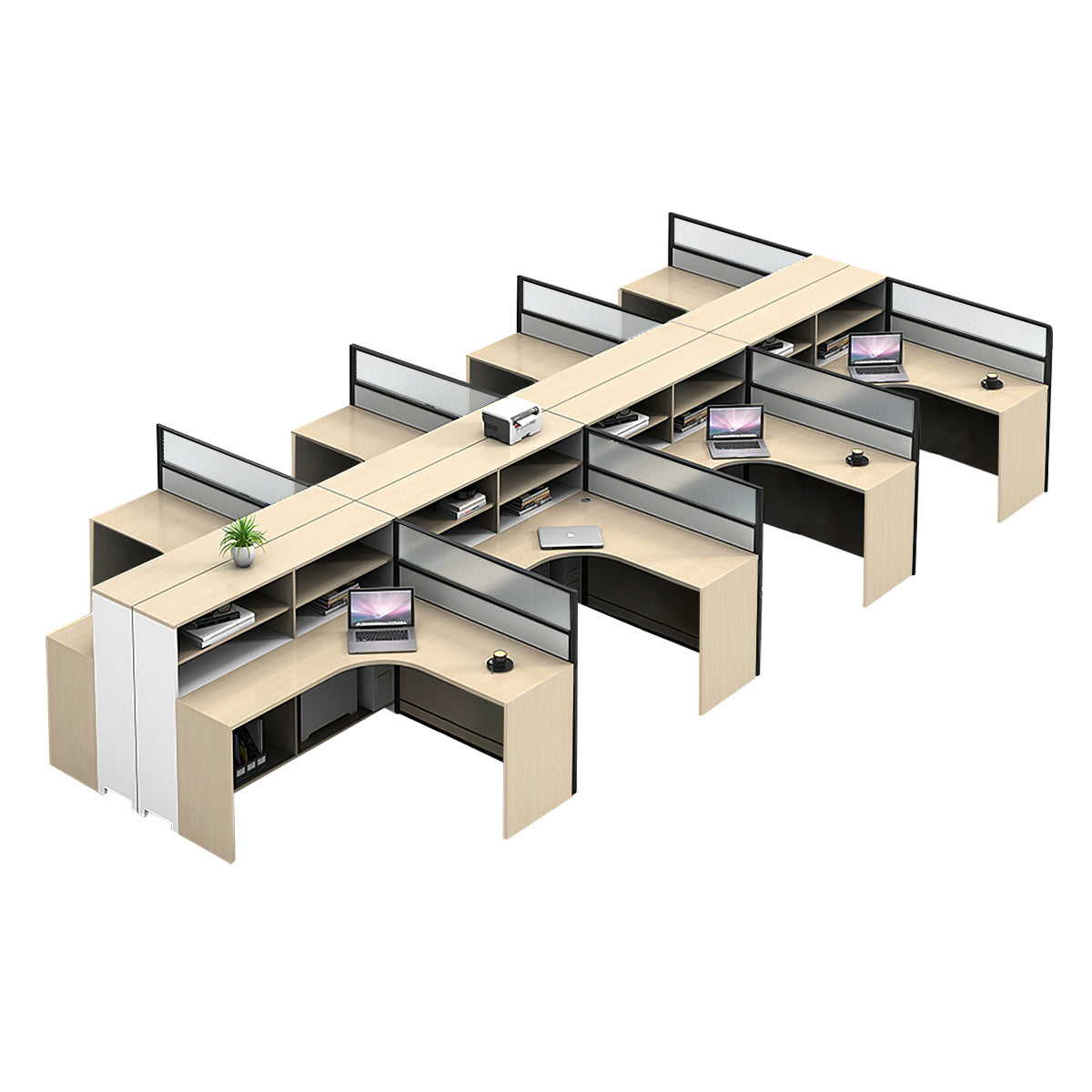 L-Shaped Workstation 55–220 in Wide with Shelf