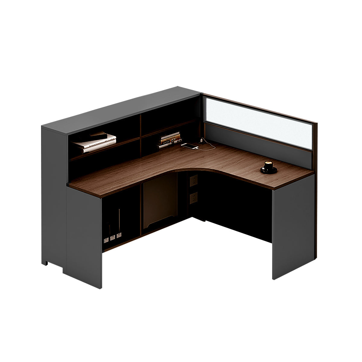 L-Shaped Workstation 55–220 in Wide with Shelf