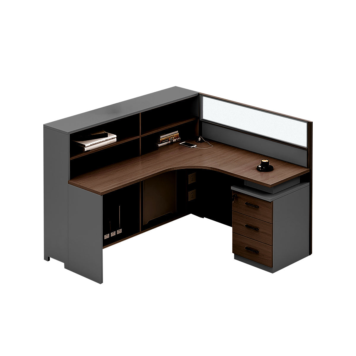 L-Shaped Workstation 55–220 in Wide with Shelf