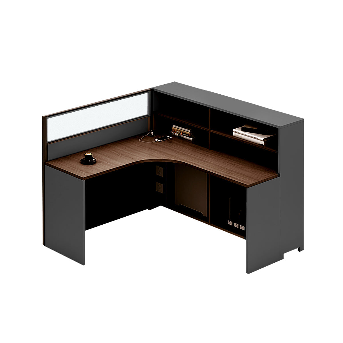 L-Shaped Workstation 55–220 in Wide with Shelf