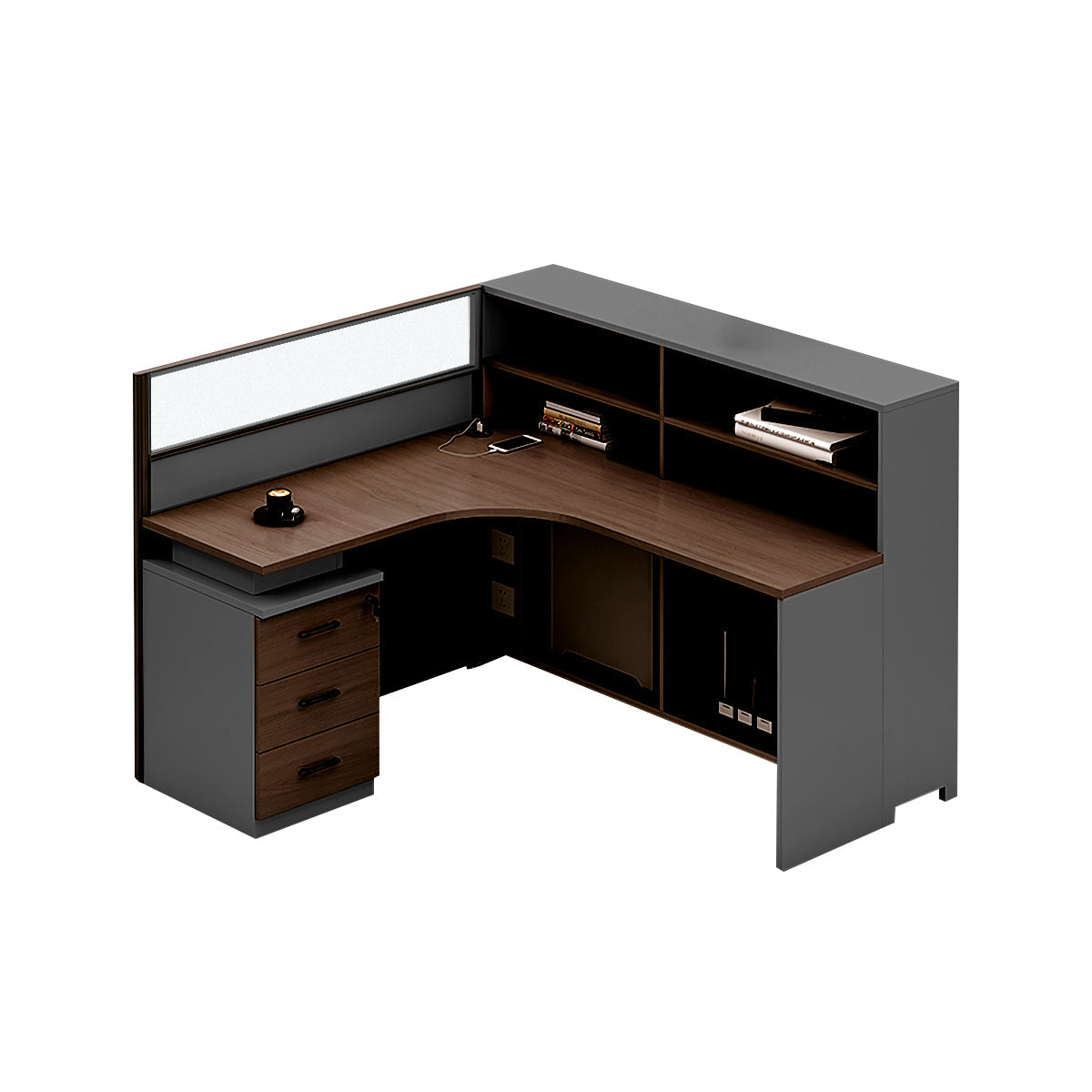 L-Shaped Workstation 55–220 in Wide with Shelf