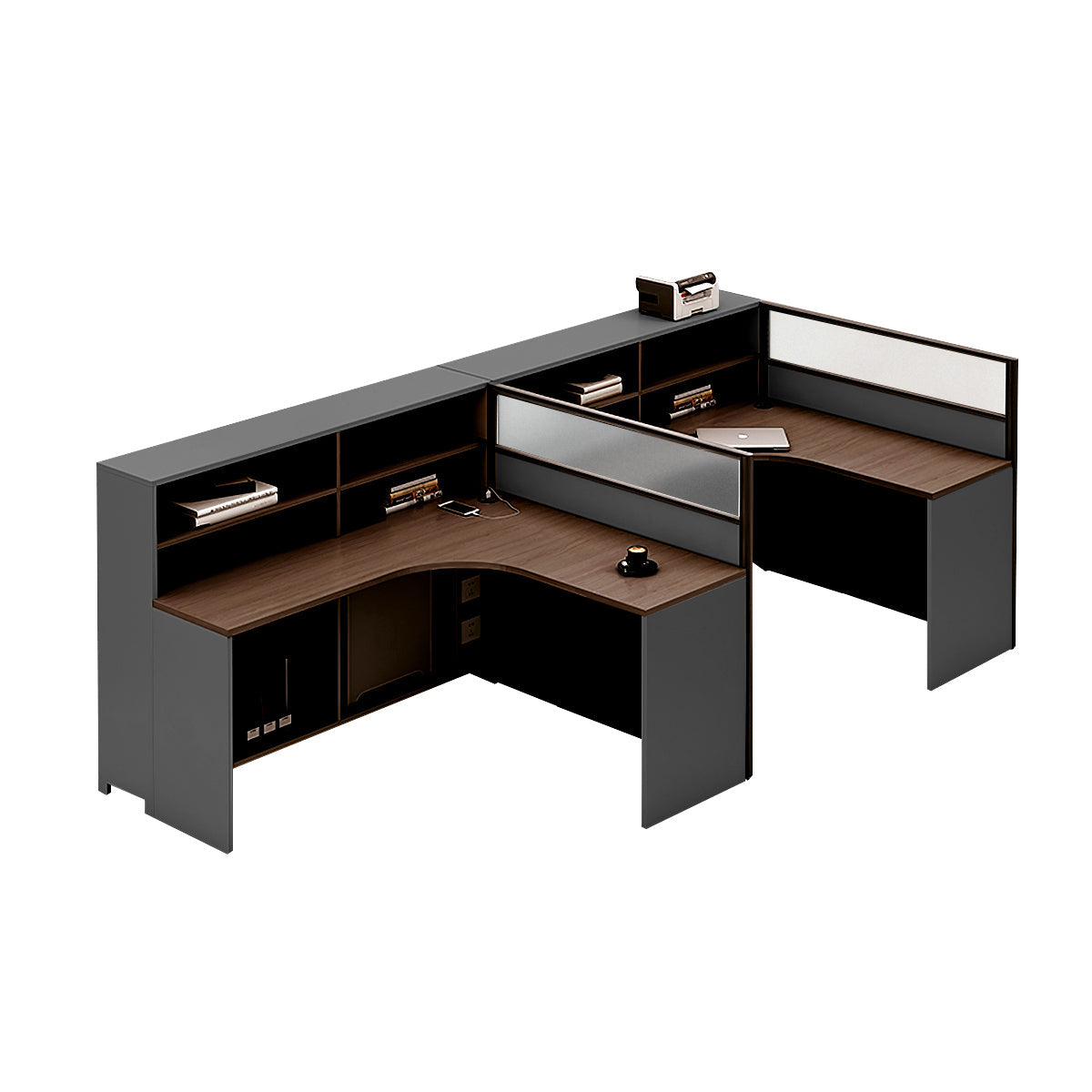 L-Shaped Workstation 55–220 in Wide with Shelf
