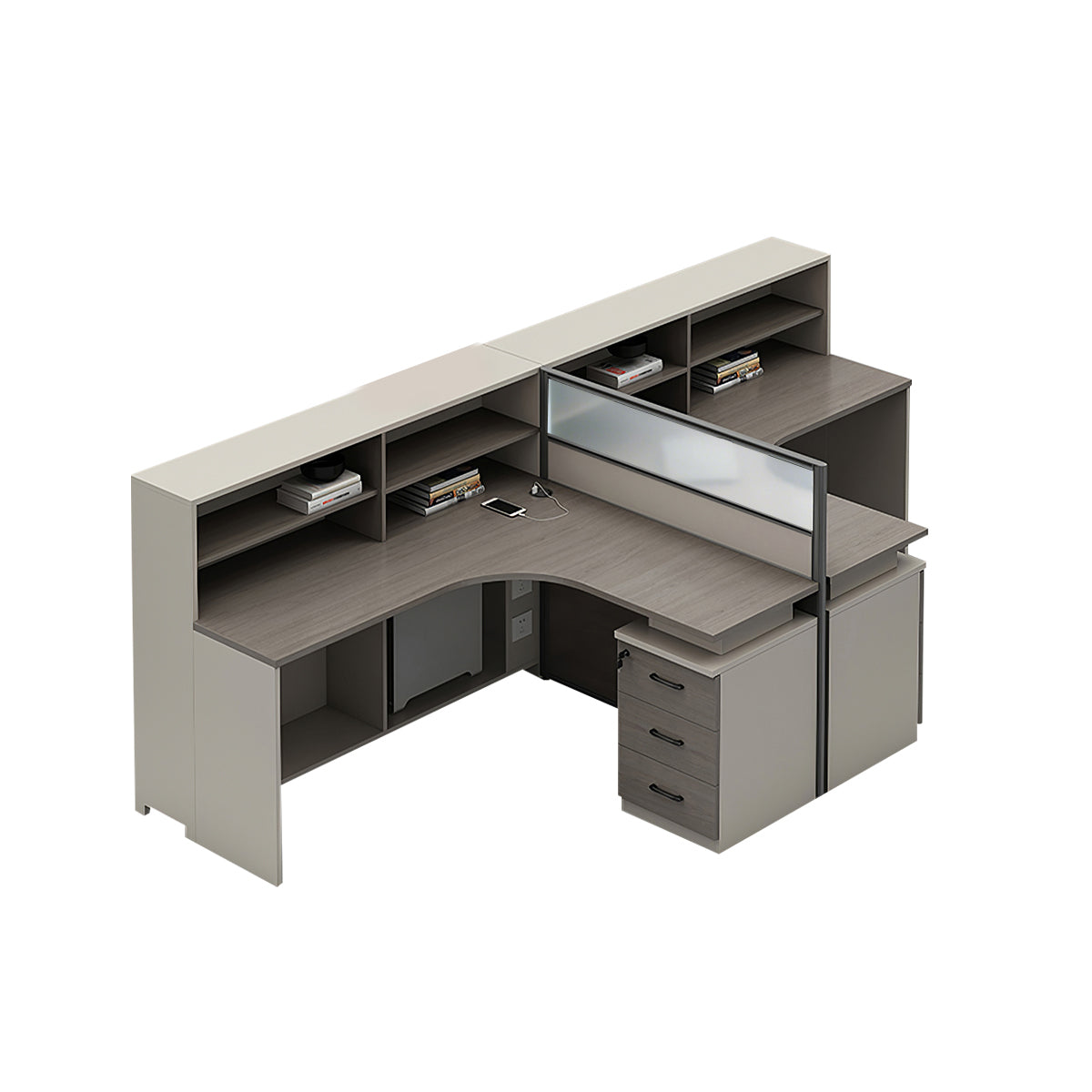 L-Shaped Workstation 55–220 in Wide with Shelf