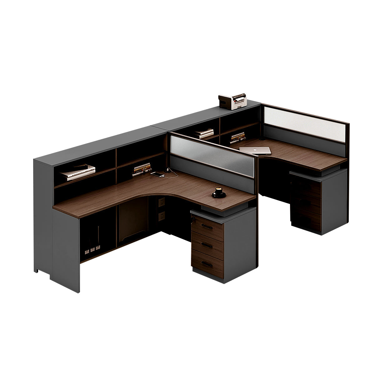 L-Shaped Workstation 55–220 in Wide with Shelf