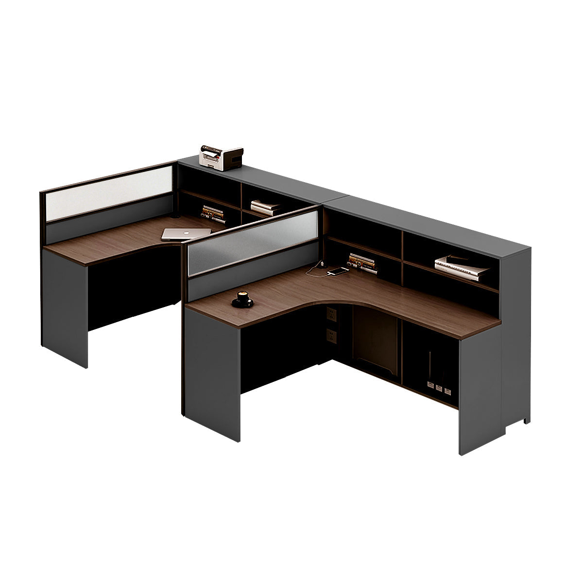 L-Shaped Workstation 55–220 in Wide with Shelf