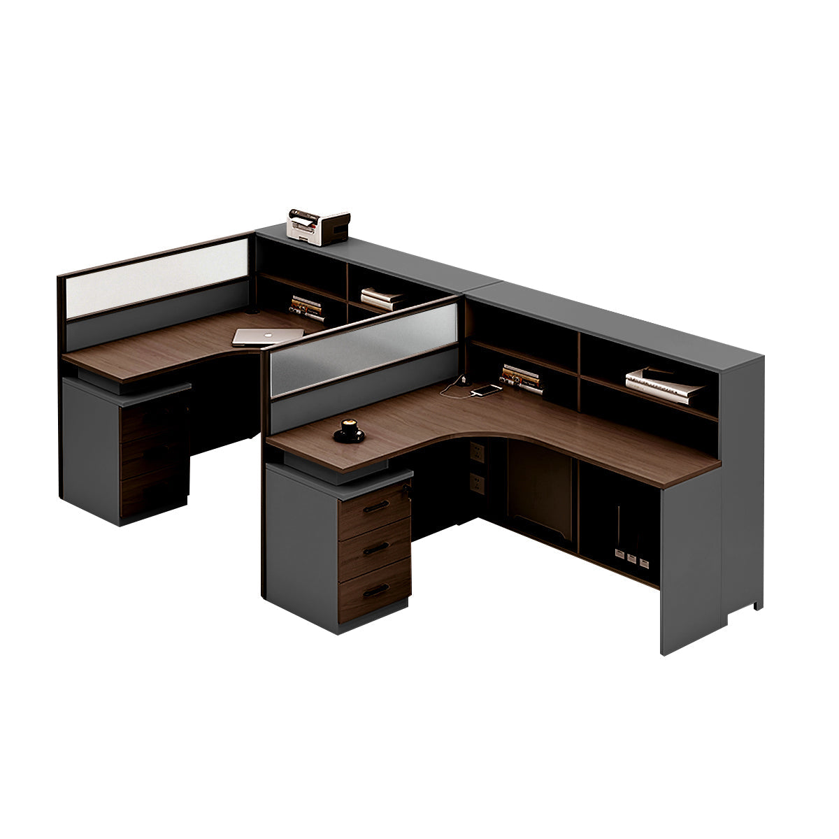 L-Shaped Workstation 55–220 in Wide with Shelf