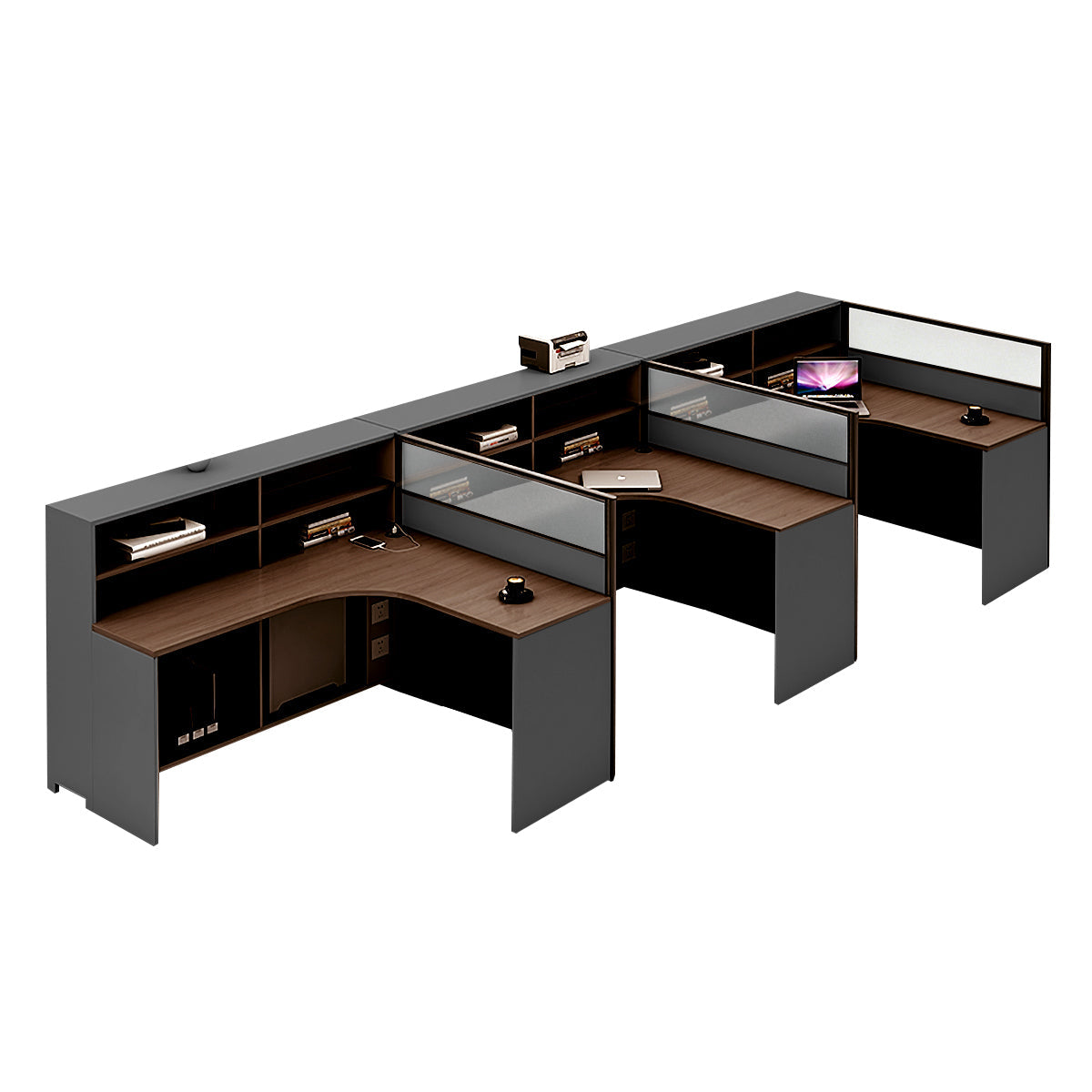 L-Shaped Workstation 55–220 in Wide with Shelf