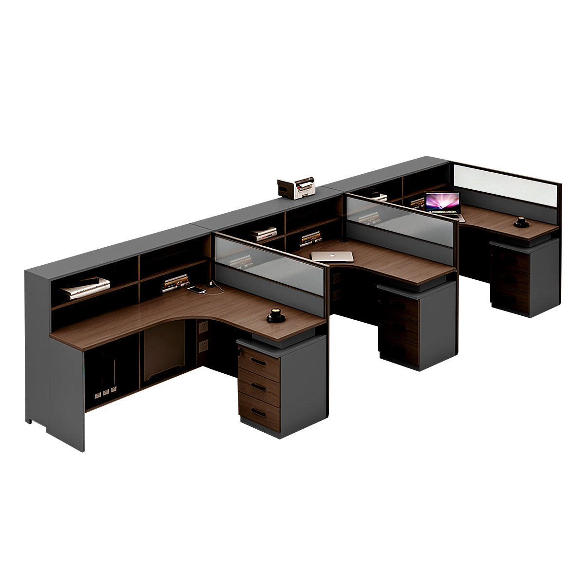 L-Shaped Workstation 55–220 in Wide with Shelf