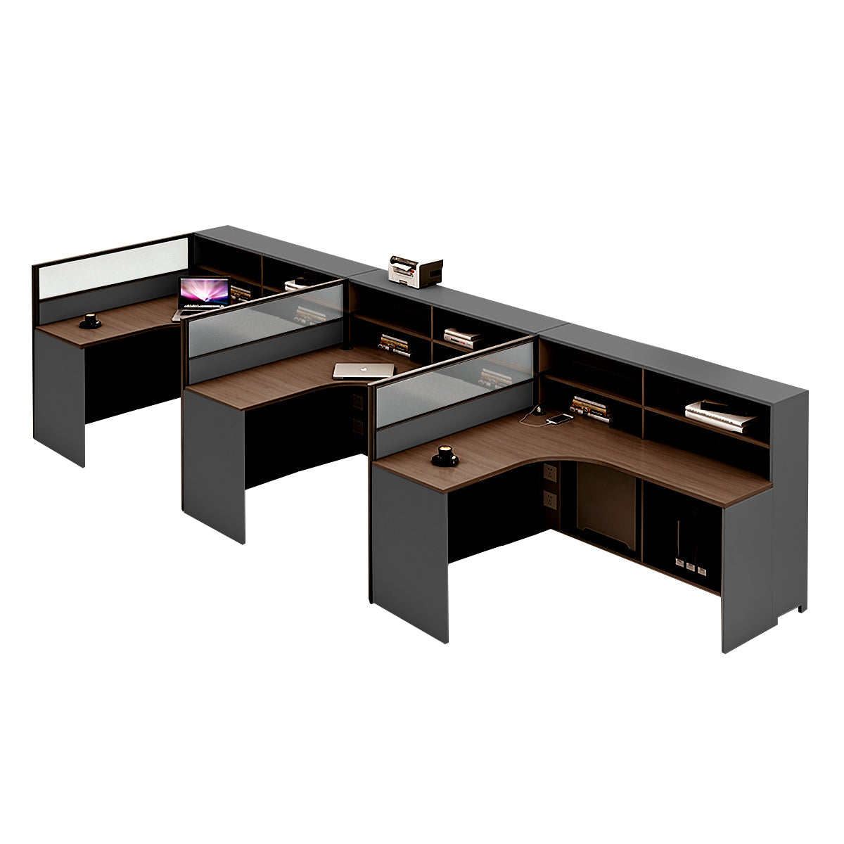 L-Shaped Workstation 55–220 in Wide with Shelf