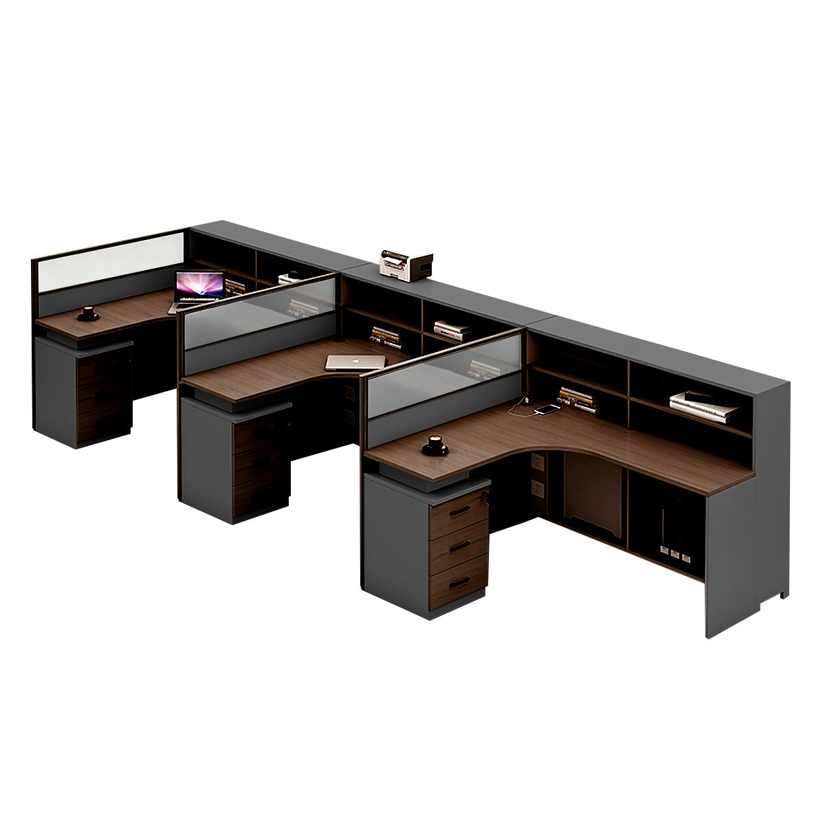 L-Shaped Workstation 55–220 in Wide with Shelf