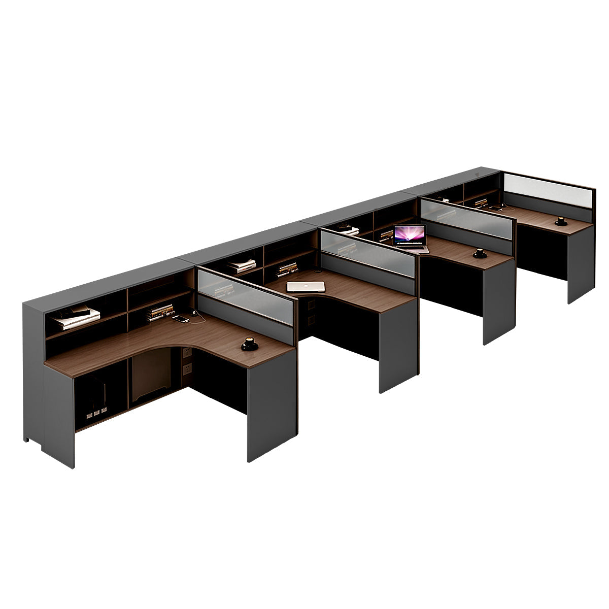 L-Shaped Workstation 55–220 in Wide with Shelf