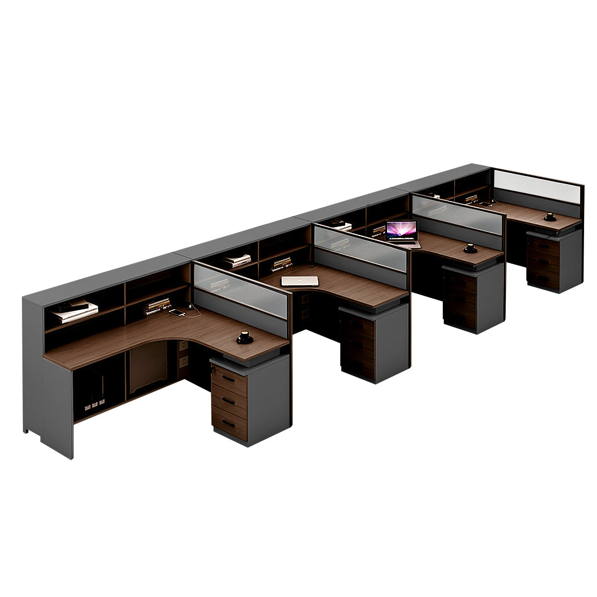 L-Shaped Workstation 55–220 in Wide with Shelf