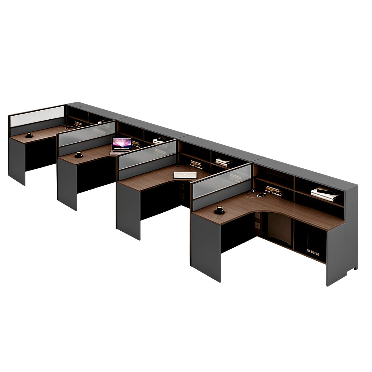 L-Shaped Workstation 55–220 in Wide with Shelf