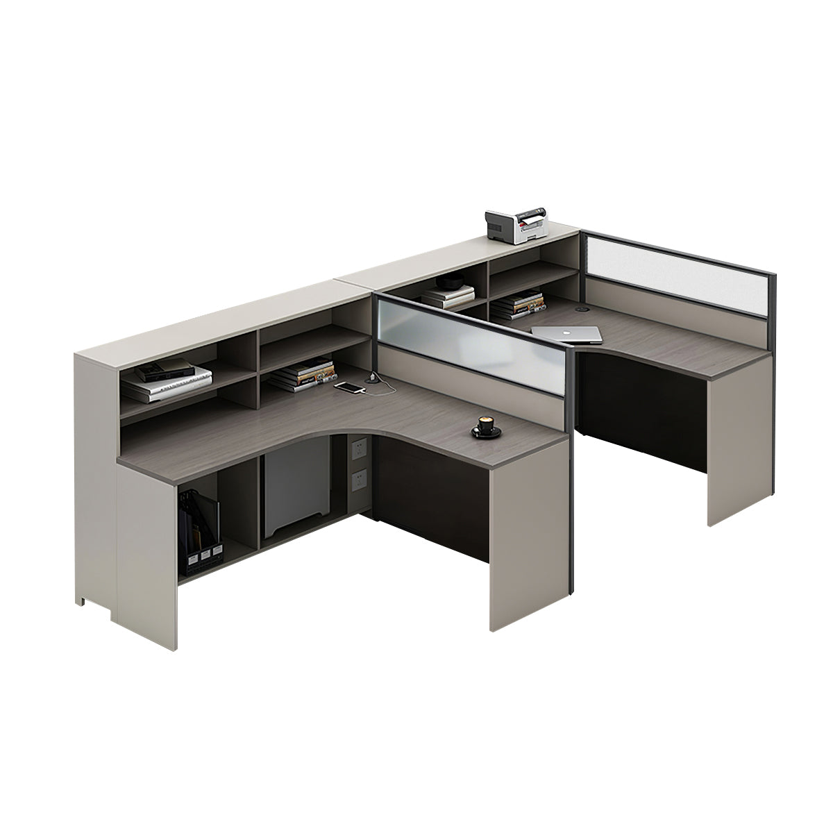 L-Shaped Workstation 55–220 in Wide with Shelf