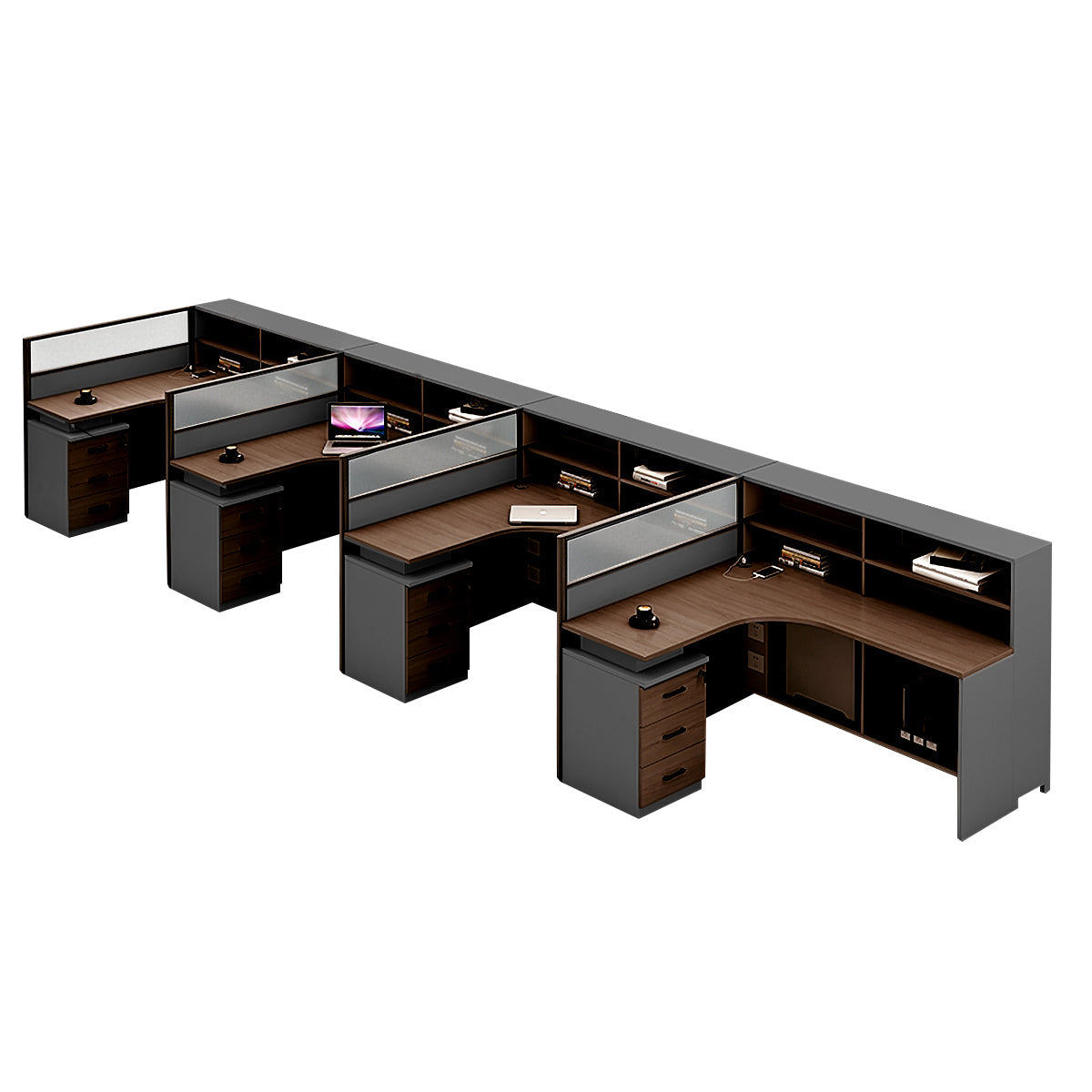 L-Shaped Workstation 55–220 in Wide with Shelf