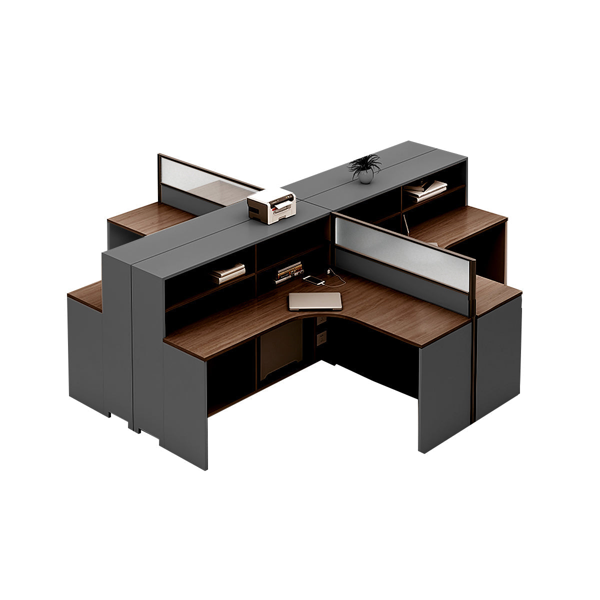 L-Shaped Workstation 55–220 in Wide with Shelf