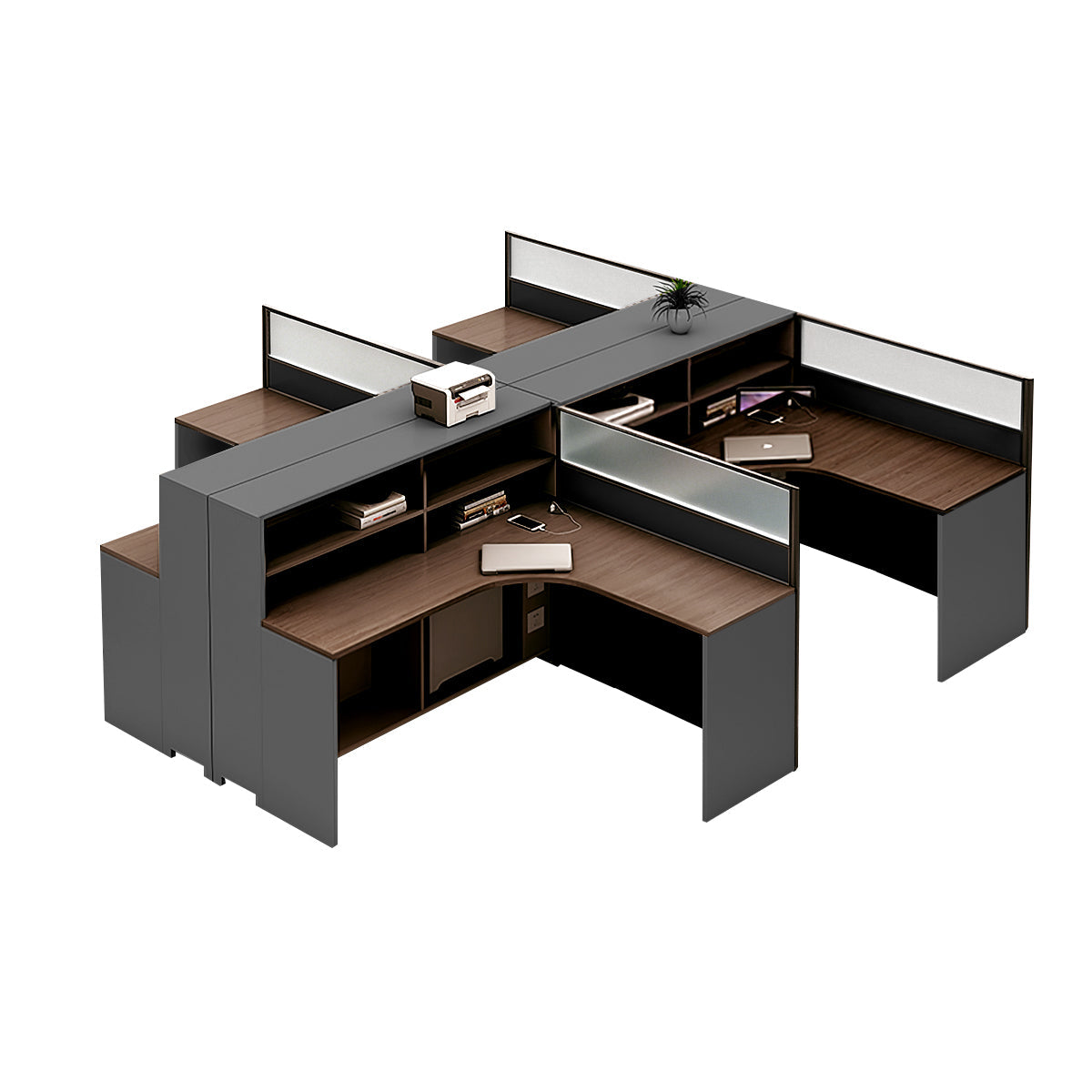 L-Shaped Workstation 55–220 in Wide with Shelf