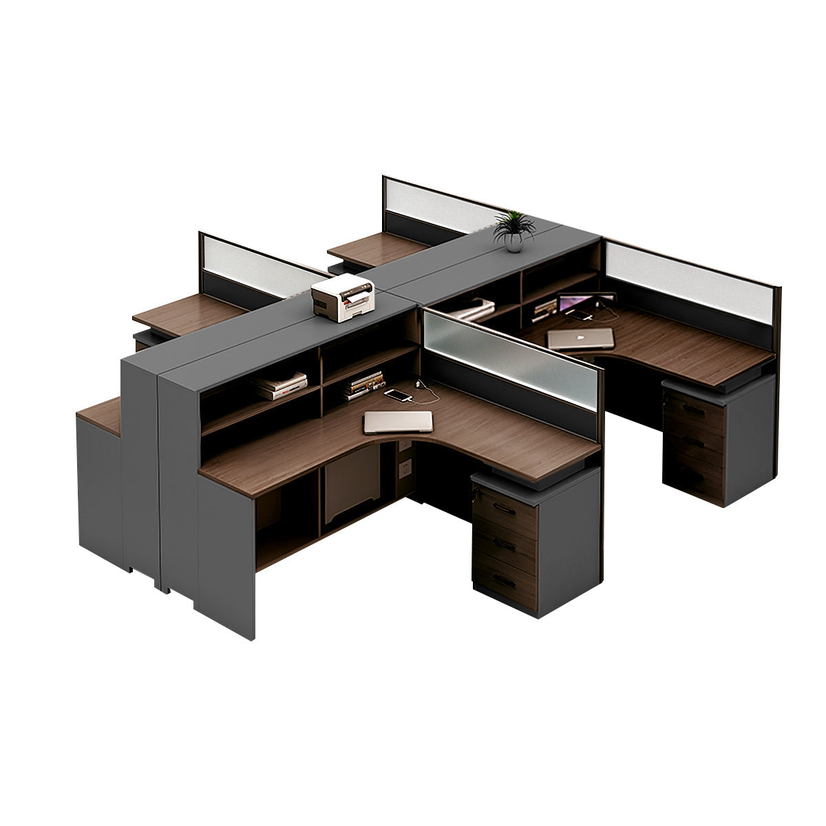 L-Shaped Workstation 55–220 in Wide with Shelf