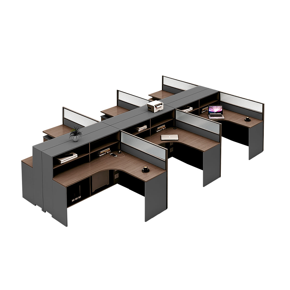 L-Shaped Workstation 55–220 in Wide with Shelf