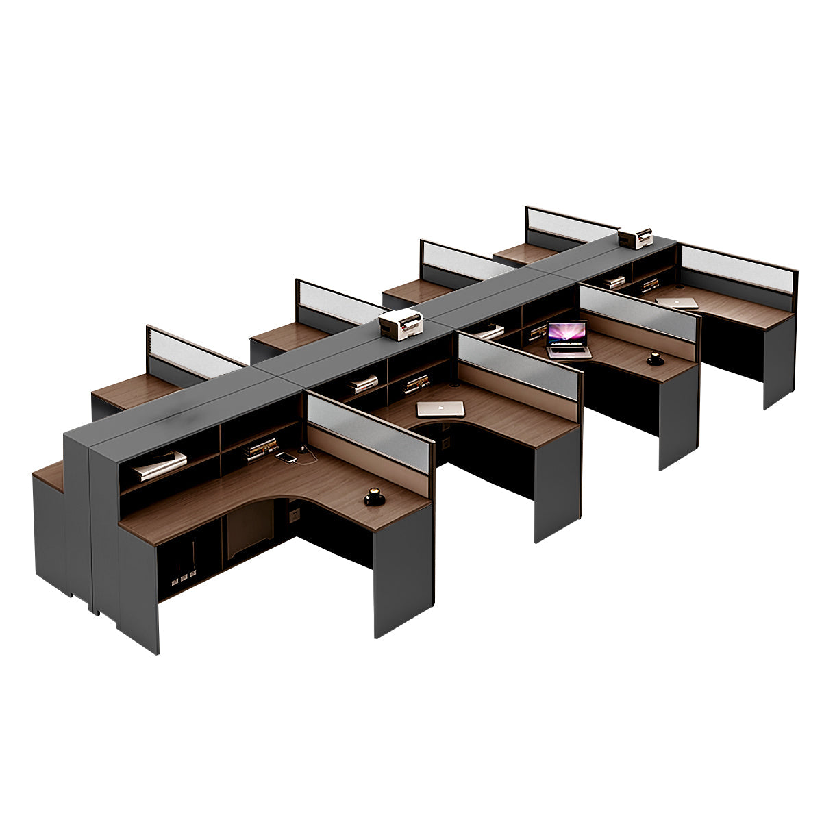 L-Shaped Workstation 55–220 in Wide with Shelf