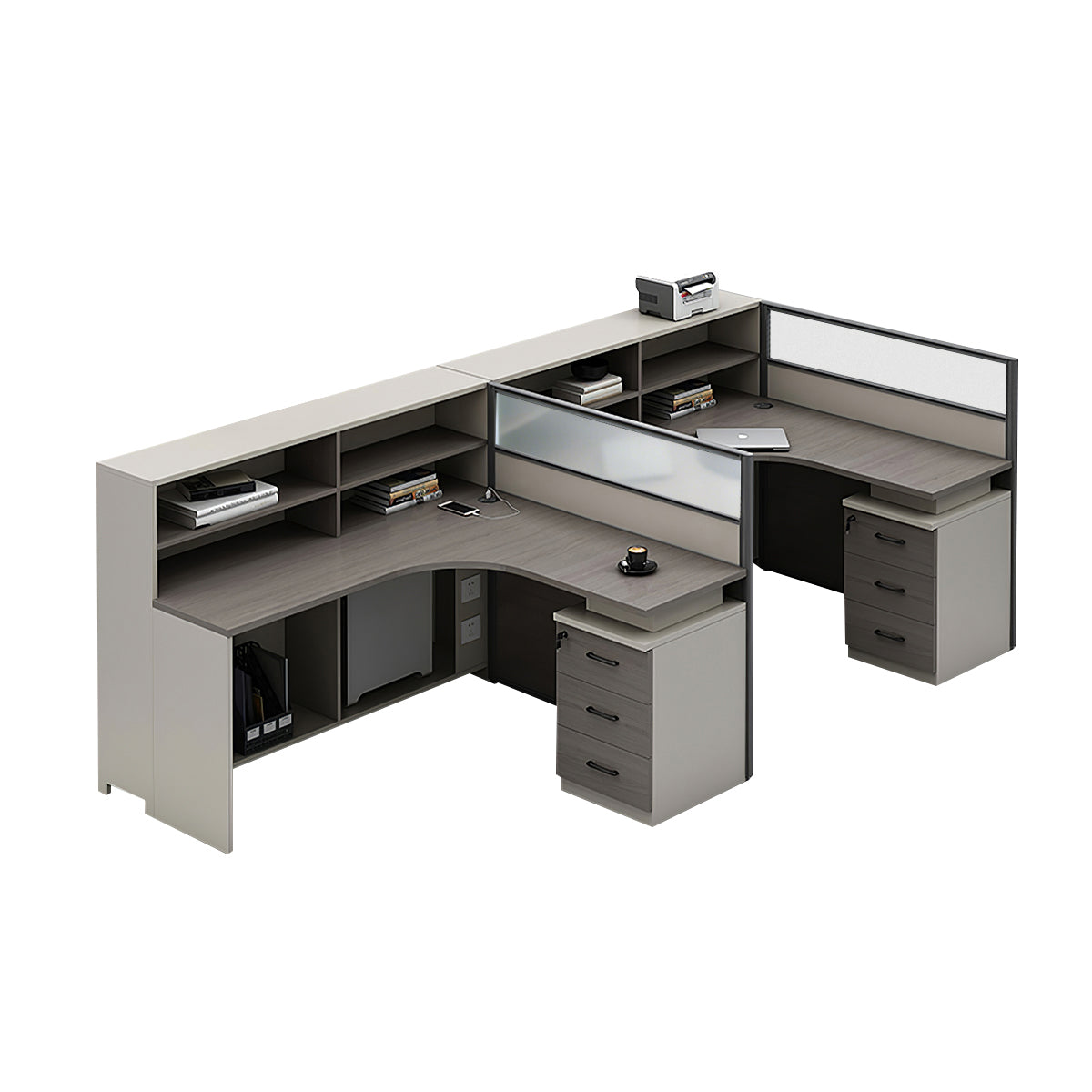 L-Shaped Workstation 55–220 in Wide with Shelf