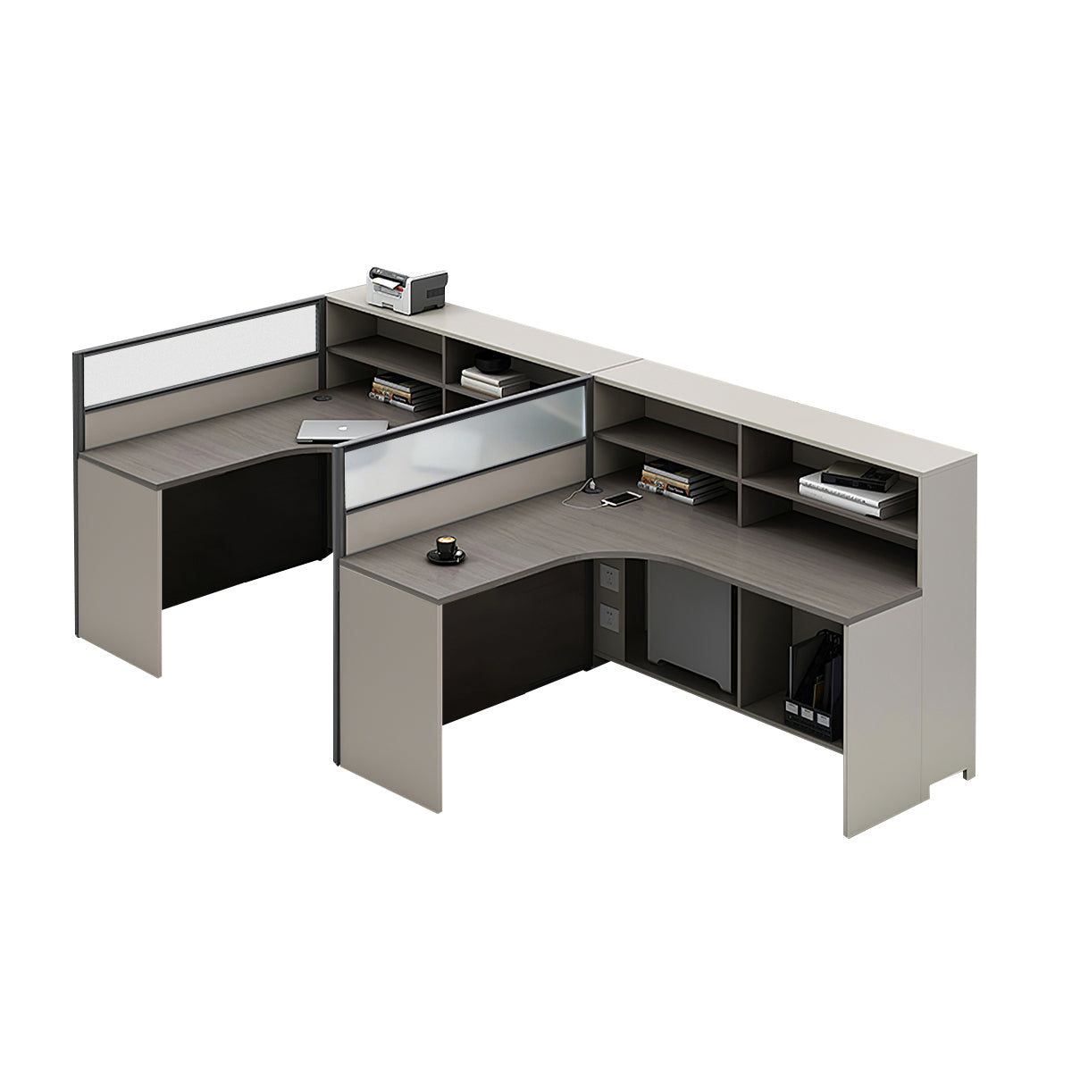 L-Shaped Workstation 55–220 in Wide with Shelf