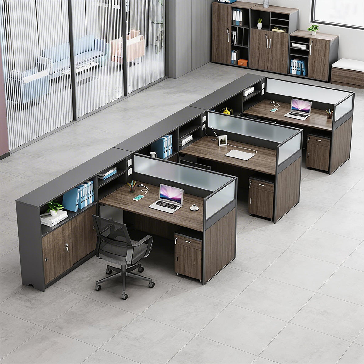 Modern L-Shaped Office Desk with Storage Cabinet and Privacy Panel