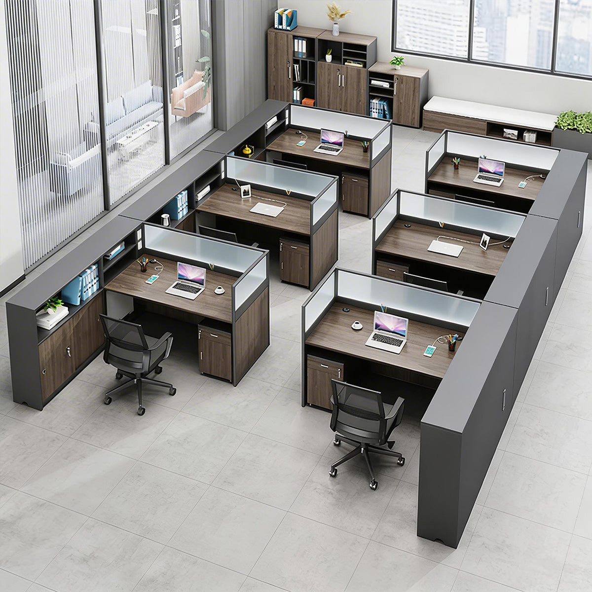 Modern L-Shaped Office Desk with Storage Cabinet and Privacy Panel