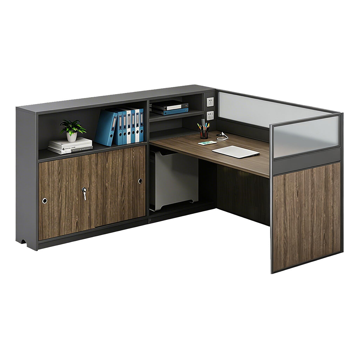 L-Shaped Desk 59–118 in Wide with Side Cabinet