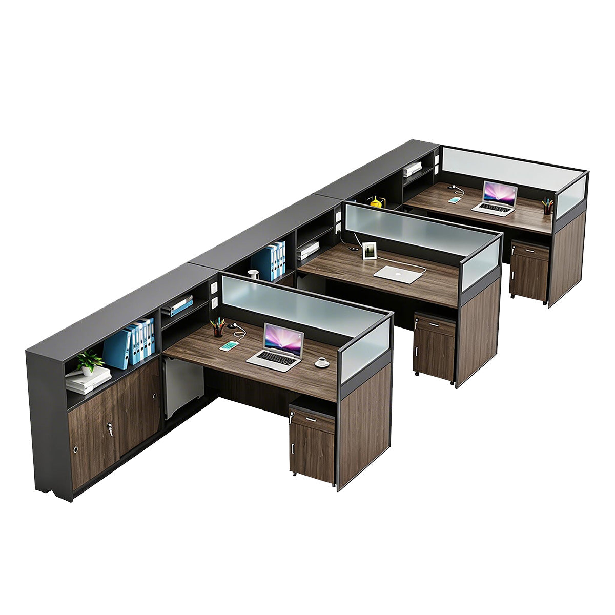 Modern L-Shaped Office Desk with Storage Cabinet and Privacy Panel