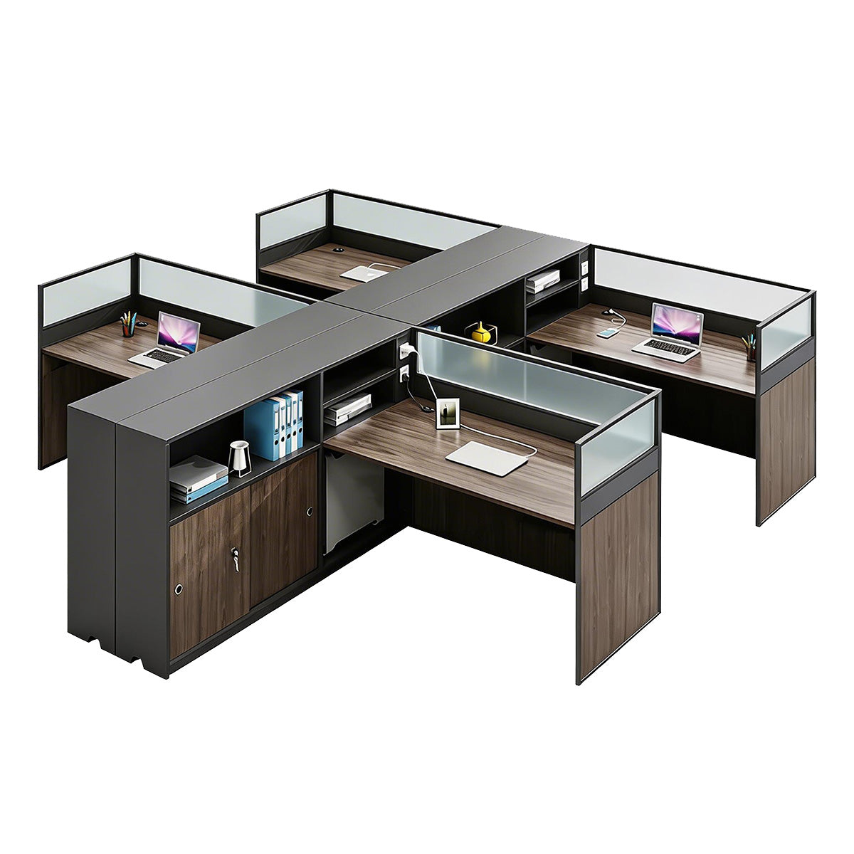 Modern L-Shaped Office Desk with Storage Cabinet and Privacy Panel