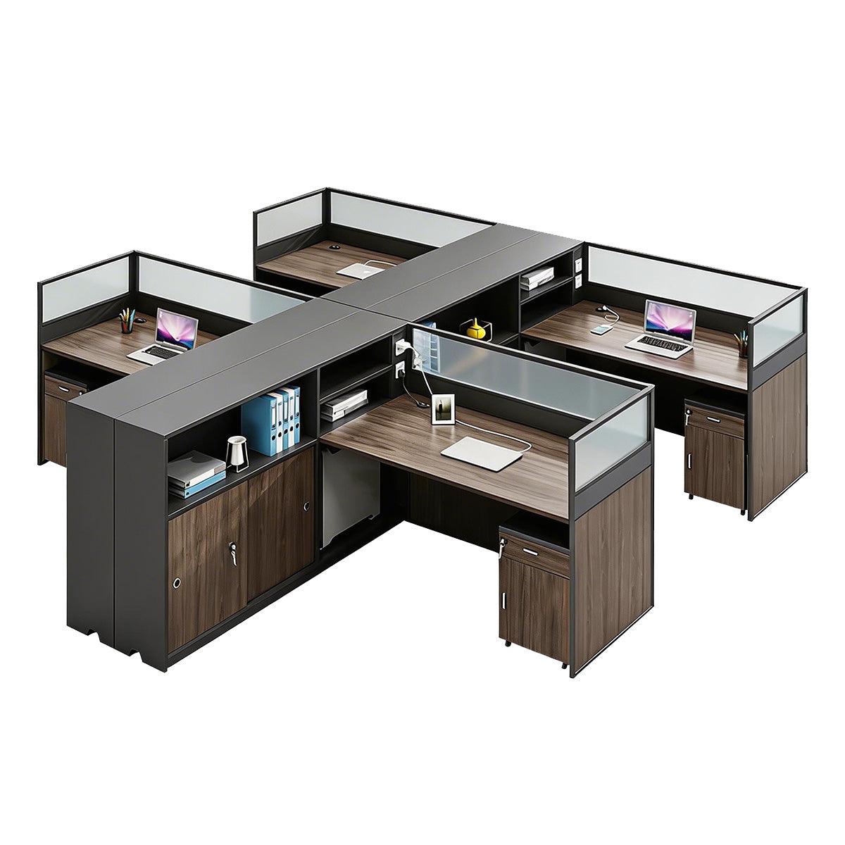 Modern L-Shaped Office Desk with Storage Cabinet and Privacy Panel