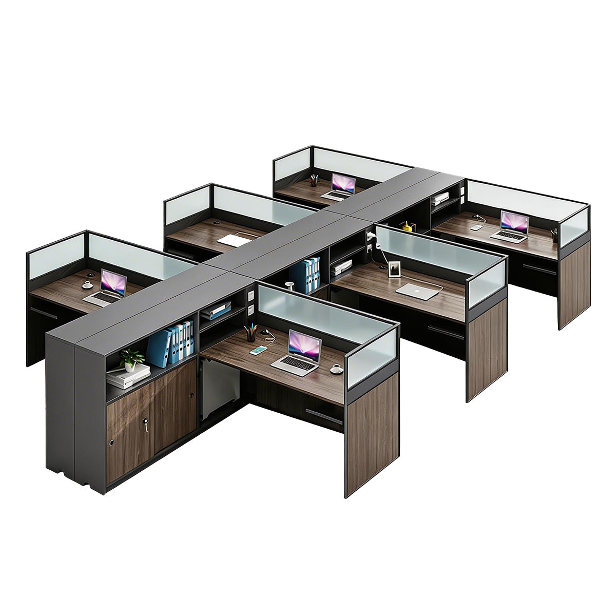 Modern L-Shaped Office Desk with Storage Cabinet and Privacy Panel