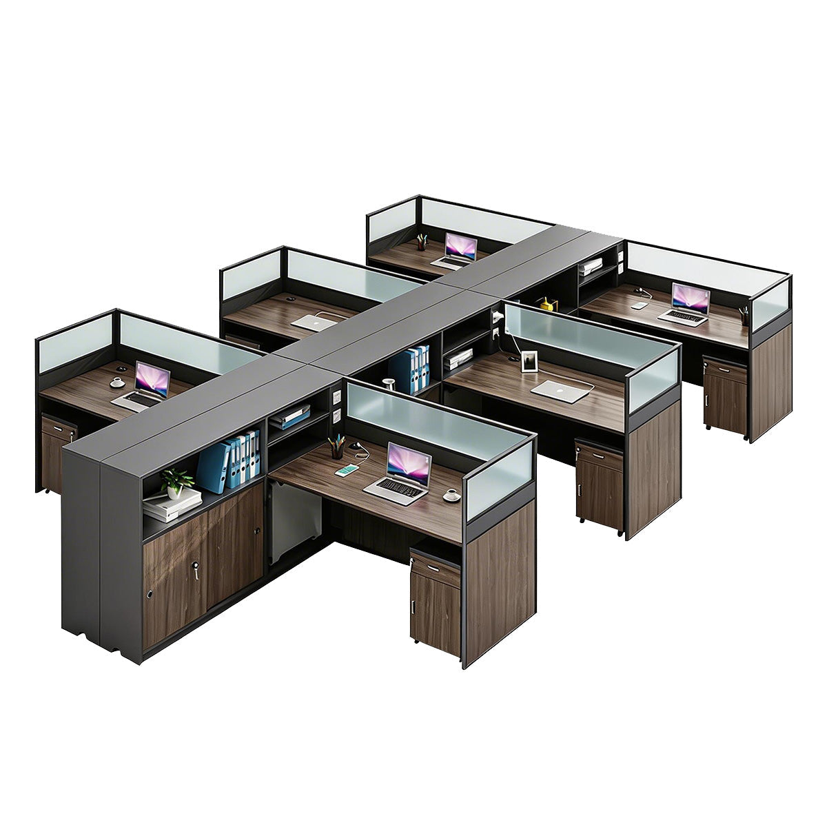 Modern L-Shaped Office Desk with Storage Cabinet and Privacy Panel